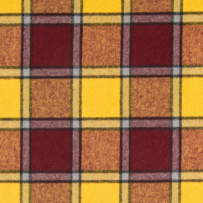 Tissu pour manteau tissu gratté à carreaux – rouge bordeaux/jaune curry, image number 1