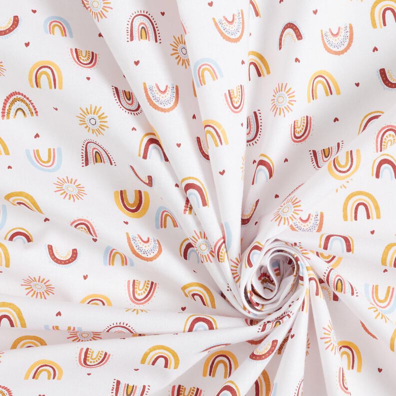 Tissu en coton Cretonne Petits arcs-en-ciel – blanc/moutarde,  image number 3
