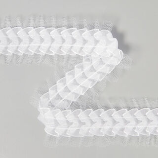 Dentelle ruchée en tulle - blanc, 
