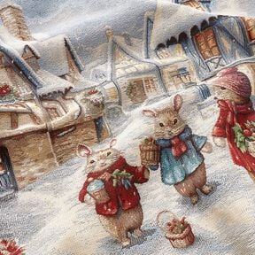 panneau décoratif Gobelin lapins de Noël – bleu clair/carmin, 