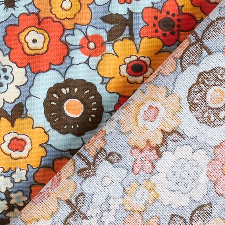 Tissu en coton Cretonne Fleurs multicolores – jean bleu clair/orange,  image number 4
