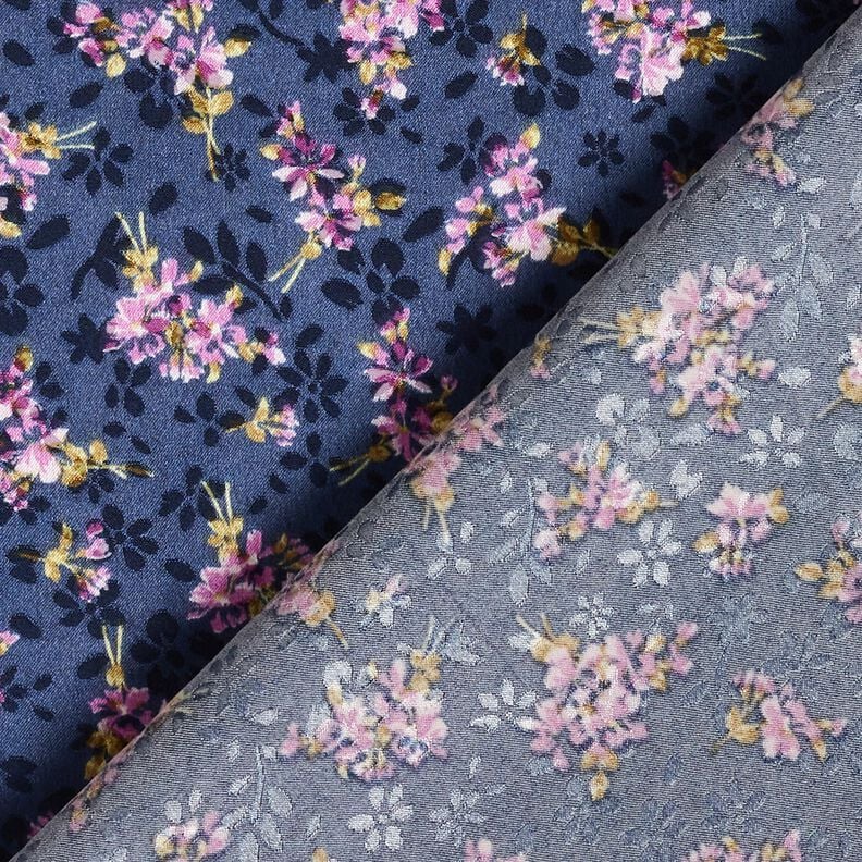 Satin stretch Jacquard Bouquets de fleurs – bleu marine,  image number 4