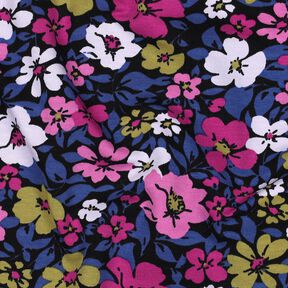 French Terry Sweat d’été Fleurs – noir/indigo, 
