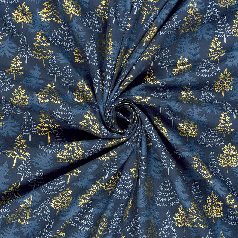 Tissu en coton Popeline Sapins délicats – bleu nuit/or, image number 3