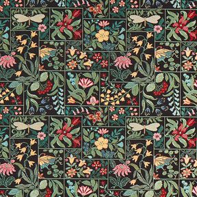 Tissu de décoration Gobelin Carreaux à fleurs – noir, 