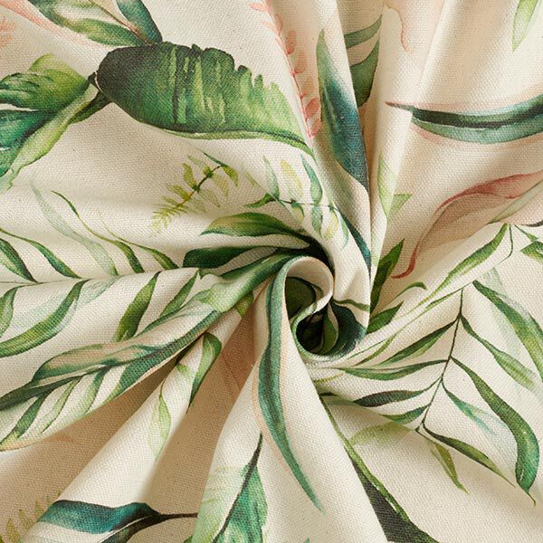 Tissu de décoration Semi-panama feuilles – vert/nature,  image number 3