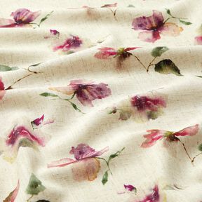 Mélange viscose lin fleurs aquarelles – nature/raisin, 