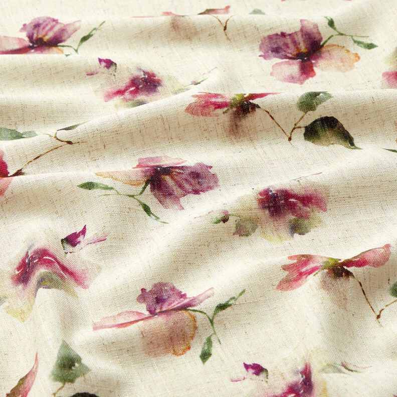 Mélange viscose lin fleurs aquarelles – nature/raisin,  image number 2