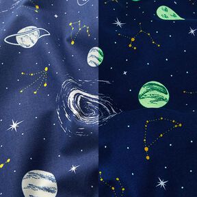 Tissu de décoration Constellations Glow in the Dark – bleu marine/jaune clair, 