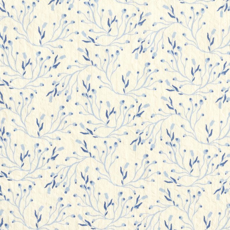 Seersucker d&eacute;licates branches de baies &ndash; blanc laine/bleu jeans,  image number 1