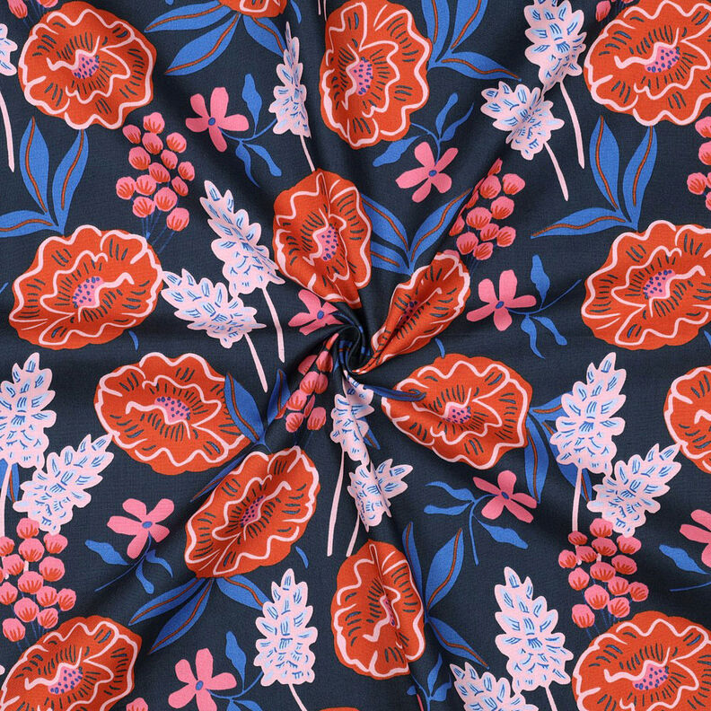 Popeline coton Fresh Flowers | Nerida Hansen – bleu nuit,  image number 3
