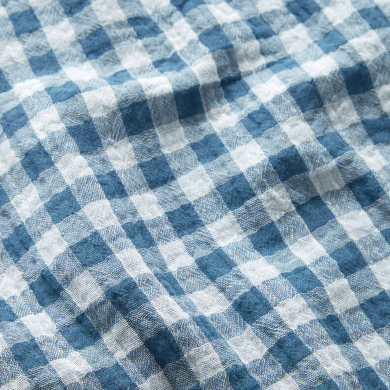 Tissu double gaze de coton Carreaux vichy à fil teinté – bleu jean/blanc,  image number 3