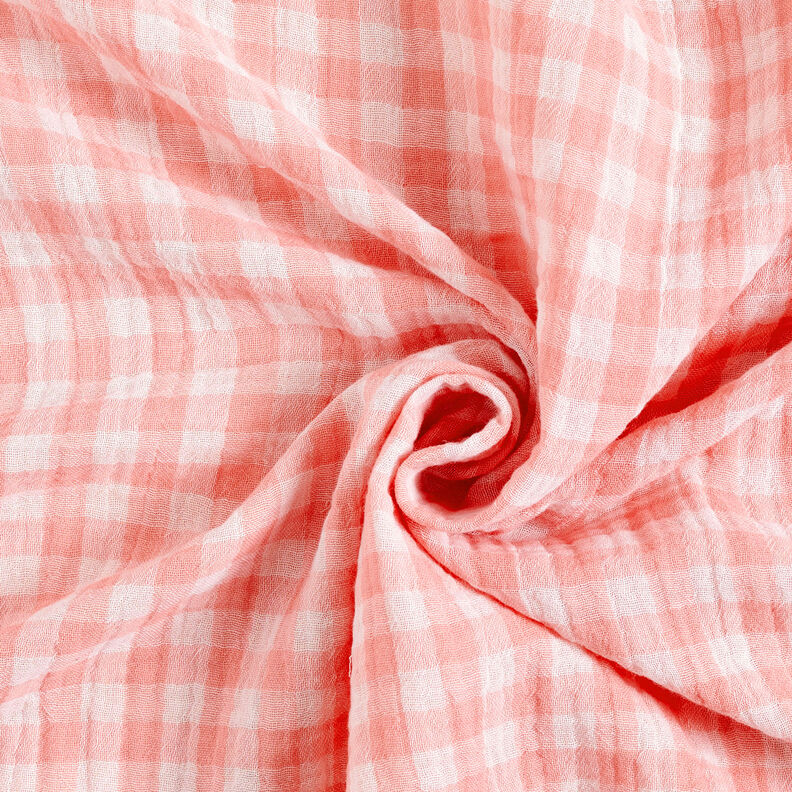 Tissu double gaze de coton Carreaux vichy à fil teinté – vieux rose/blanc,  image number 5
