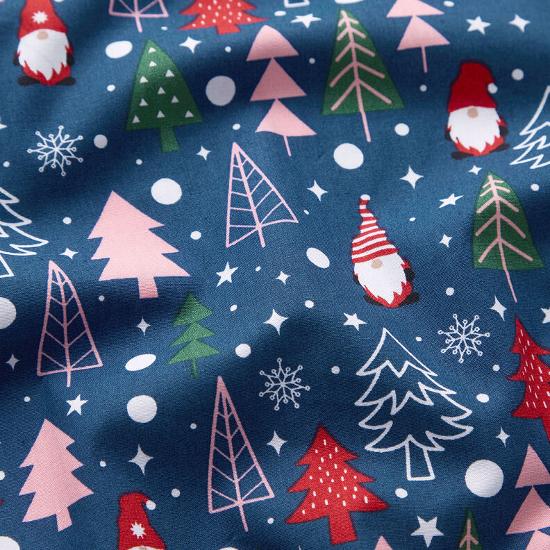 Tissu en coton Popeline Lutins et sapins – bleu,  image number 2