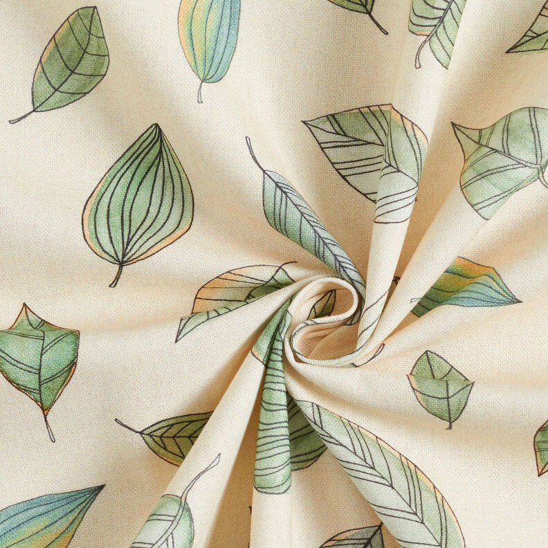 Tissu de décoration Semi-panama Feuilles dessinées – beige clair/roseau,  image number 3