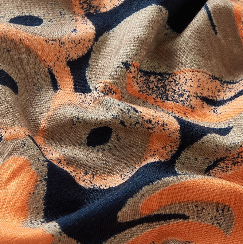 Jersey viscose Fleurs peintes – bleu nuit/orange pêche,  image number 2