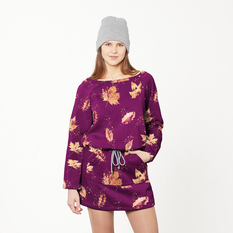French Terry feuilles d'automne dorées | Glitzerpüppi – raisin/or, image number 6