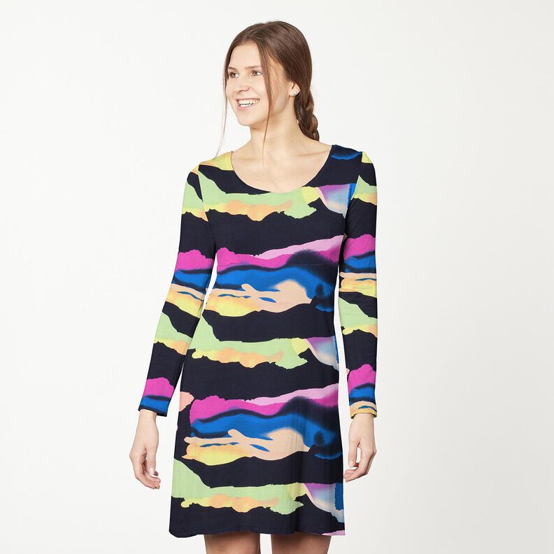 Jersey viscose Aurores boréales – bleu nuit,  image number 5