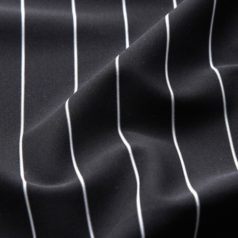 Tissu pour pantalon en stretch à fines rayures – noir/blanc,  image number 2