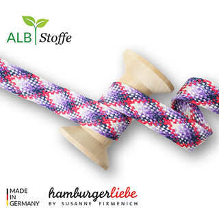 GOTS Cordon tressé bio TWIST ME Check [24 mm] | Albstoffe – blanc/lilas, 