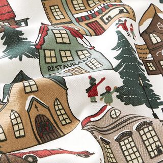 Tissu de décoration Semi-panama village d’hiver – écru, 