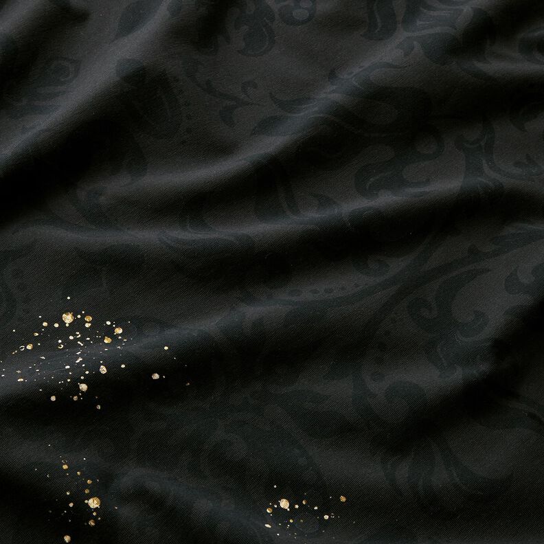 Jersey coton Tissu pour bordure Mandala baroque taches dorées | Glitzerpüppi – noir,  image number 6