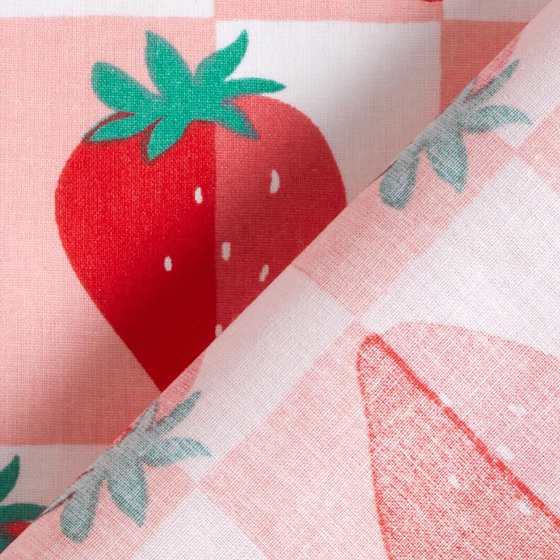 Coton enduit Carreaux avec fraises – rosé/rouge,  image number 5