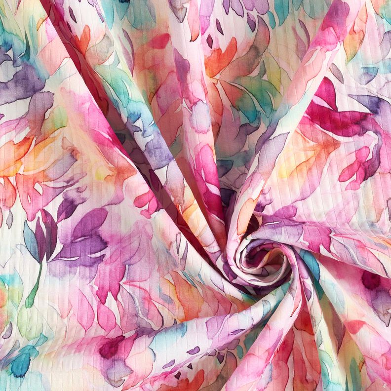 Tissu texturé stretch fleurs à l’aquarelle, impression numérique – lavande/orange pêche,  image number 3