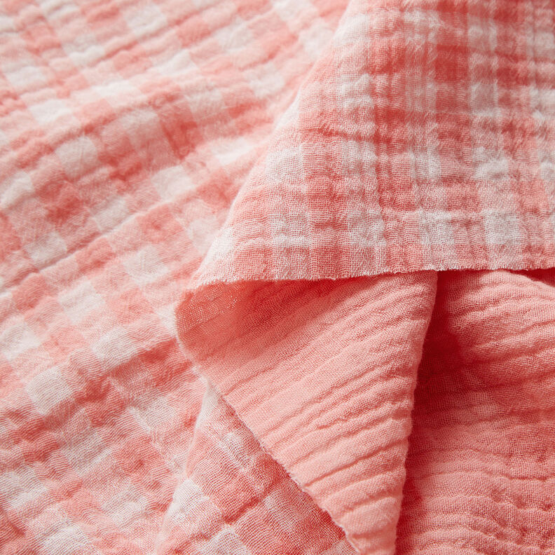 Tissu double gaze de coton Carreaux vichy à fil teinté – vieux rose/blanc,  image number 2