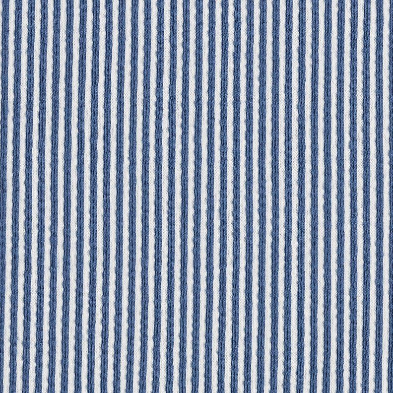 Jersey coton Seersucker Rayures fines – bleu jean/blanc, image number 1