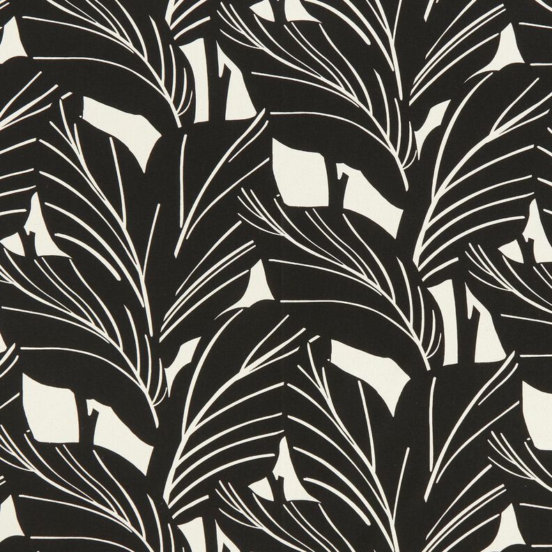 Tissu de décoration Panama Feuilles élégantes – noir/nature, image number 1