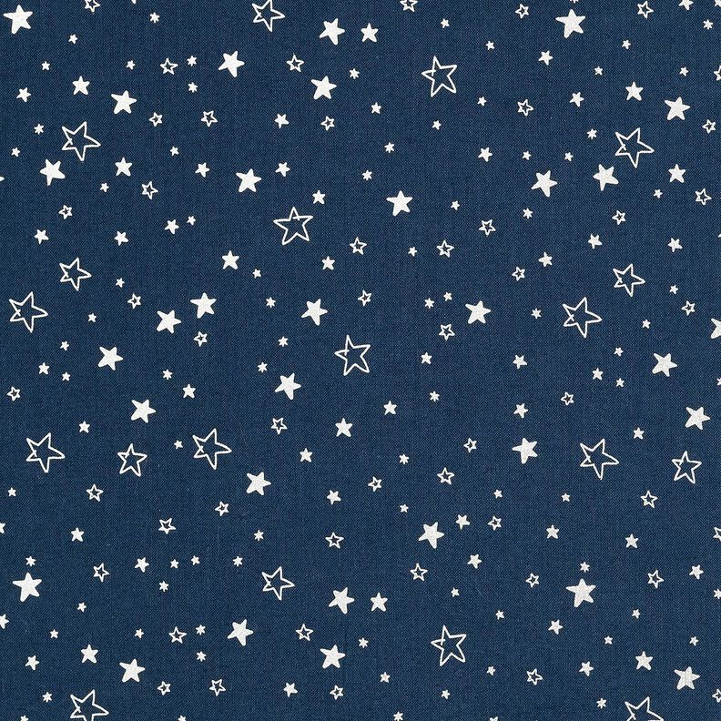 Tissu en coton Popeline Imprimé feuille Étoile de Noël – bleu nuit/argent métallisé,  image number 1
