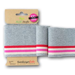 GOTS Bord-côtes CUFF ME COLLEGE [ 140 cm | 7,5 cm ] | Albstoffe – gris/rouge, 