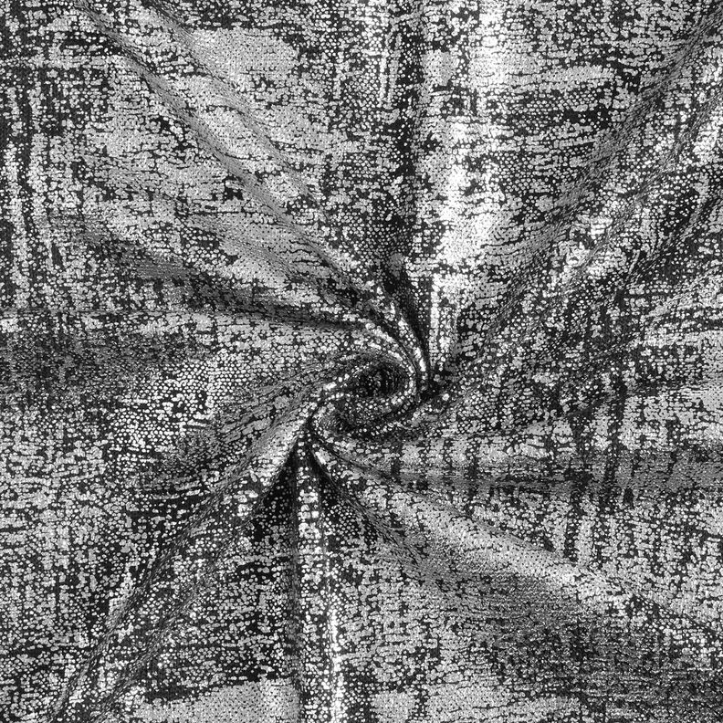 Tissu tricoté imprimé métallisé abstrait – argent métallisé/noir, image number 4