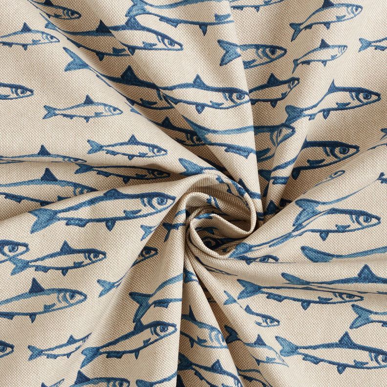 Tissu de décoration Semi-panama Banc de poissons – nature/bleu marine,  image number 3