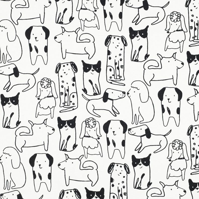 Flanelle coton Chiens | Poppy Fabrics – blanc/noir, image number 1