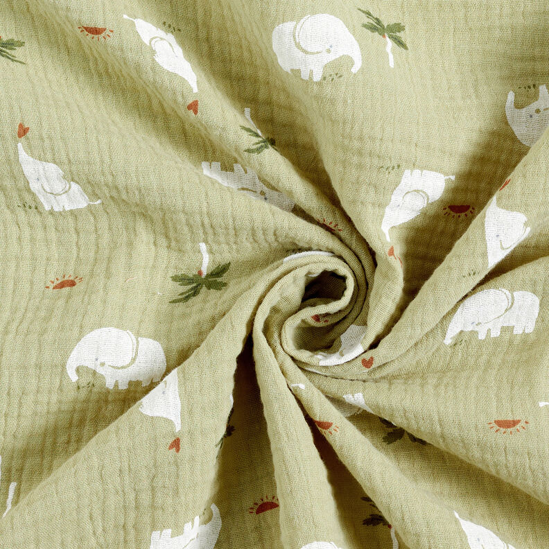 Tissu double gaze de coton Bébés éléphants – pistache,  image number 3