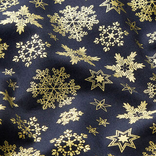 Tissu en coton Popeline Cristaux de neige – bleu nuit/or, 