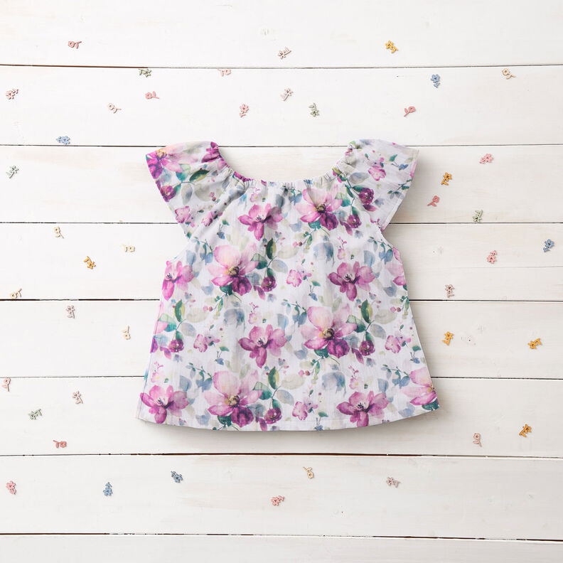 Tissu double gaze de coton Fleurs aquarelle Impression numérique | by Poppy blanc/pourpre,  image number 5
