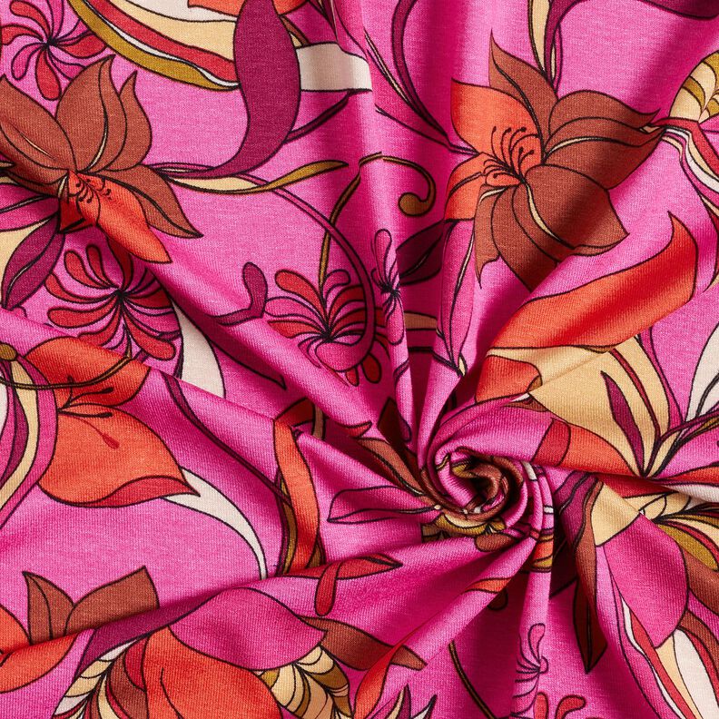 Jersey viscose zarte Blumen – pourpre/rouge feu,  image number 3