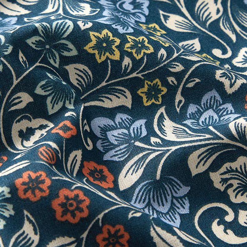 Tissu en coton Cretonne Vrilles de fleurs – pétrole/taupe clair, image number 2