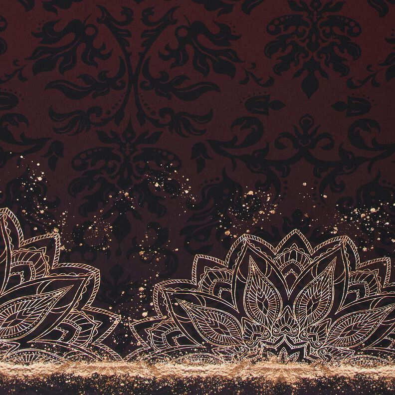 Jersey cotonTissu bordure Mandala avec taches d'or | Glitzerpüppi – marron noir/or, image number 1