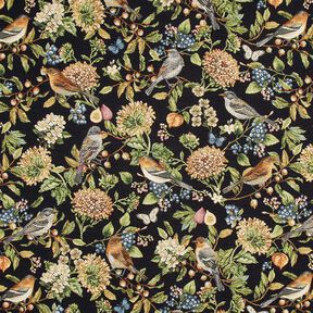 Tissu de décoration Gobelin Fleurs et oiseaux – noir/vert, 