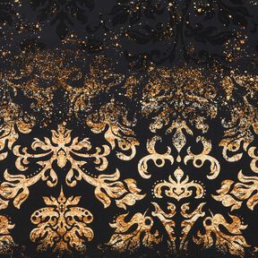 French Terry Sweat d’été Tissu bordure ornements dorés | Glitzerpüppi – noir/or ancien, 