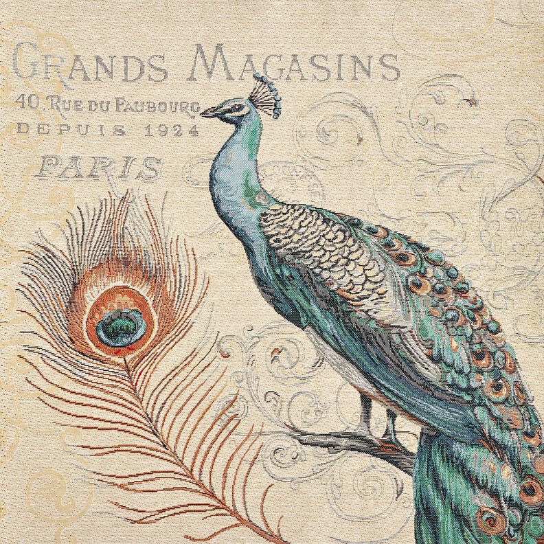 panneau d&eacute;coratif Gobelin Paon &ndash; beige clair/bleu,  image number 1