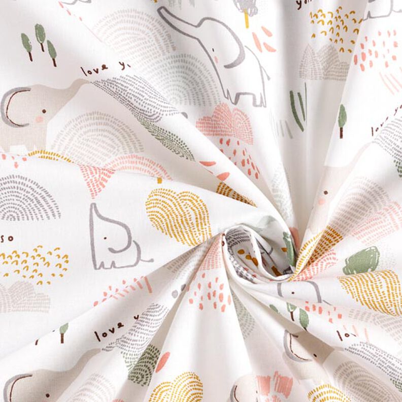 Tissu en coton Cretonne Paysage avec éléphants – blanc,  image number 4