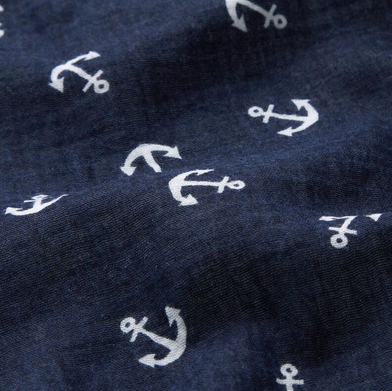 Tissu double gaze de coton Ancre – bleu marine/blanc,  image number 2