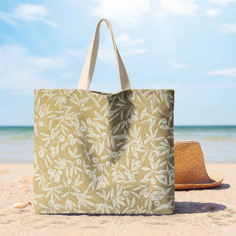Coton enduit Jacquard tissu enduit motif olives – jaune olive/beige clair,  image number 6