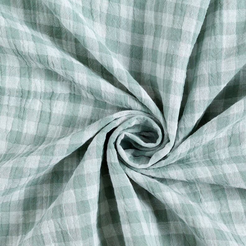 Tissu double gaze de coton Carreaux vichy à fil teinté – roseau/blanc,  image number 5