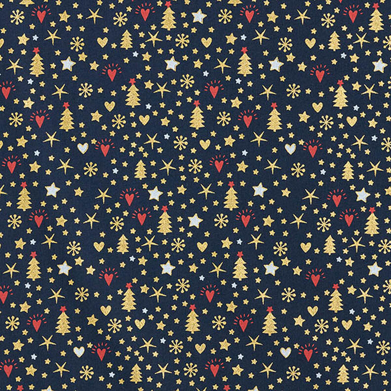 Tissu en coton Popeline Cœurs et étoiles – bleu nuit/or, image number 1